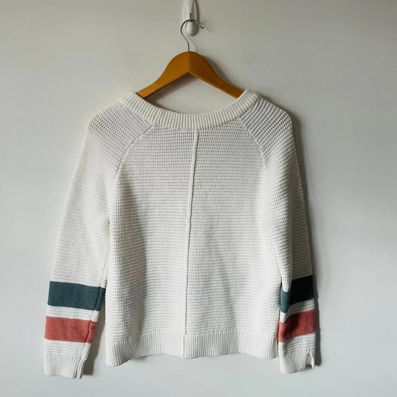 Roxy Ribbed Knit Stripe Long Sleeve Sweater  Jumper White Cotton Blend Sz Small - Picture 6 of 8
